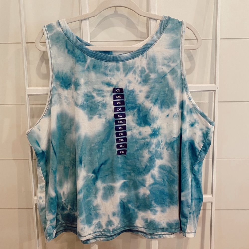 Blue tie dye athletic tank top